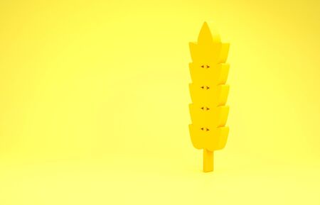 Yellow Cereals set with rice, wheat, corn, oats, rye, barley icon isolated on yellow background. Ears of wheat bread symbols. Minimalism concept. 3d illustration 3D renderの写真素材