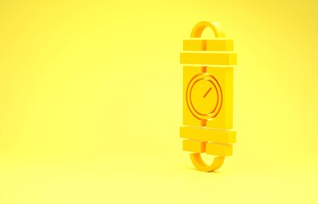 Yellow Detonate dynamite bomb stick and timer clock icon isolated on yellow background. Time bomb - explosion danger concept. Minimalism concept. 3d illustration 3D renderの写真素材