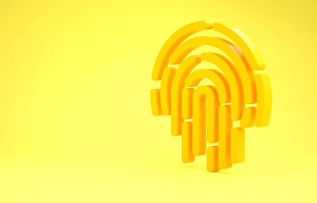 Yellow Fingerprint icon isolated on yellow background. ID app icon. Identification sign. Touch id. Minimalism concept. 3d illustration 3D renderの写真素材