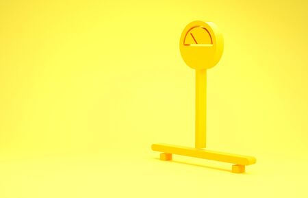 Yellow Scale icon isolated on yellow background. Logistic and delivery. Weight of delivery package on a scale. Minimalism concept. 3d illustration 3D renderの写真素材