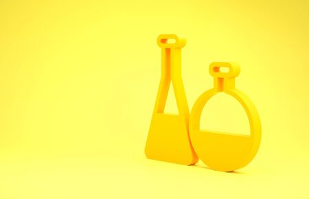 Yellow Test tube and flask chemical laboratory test icon isolated on yellow background. Laboratory glassware sign. Minimalism concept. 3d illustration 3D renderの写真素材