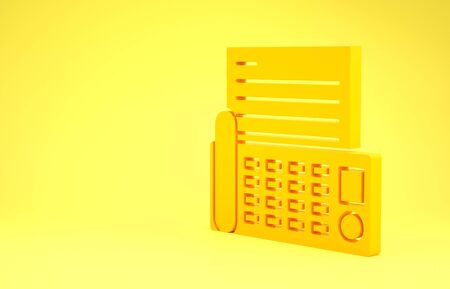 Yellow Fax machine icon isolated on yellow background. Office Telephone. Minimalism concept. 3d illustration 3D renderの写真素材