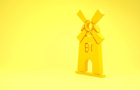 Yellow Windmill icon isolated on yellow background. Minimalism concept. 3d illustration 3D renderの写真素材