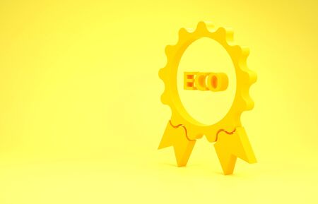 Yellow Banner, label, tag for eco green healthy food icon isolated on yellow background. Organic product. Healthy food sticker. Minimalism concept. 3d illustration 3D renderの写真素材