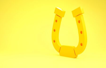 Yellow Horseshoe icon isolated on yellow background. Minimalism concept. 3d illustration 3D renderの写真素材