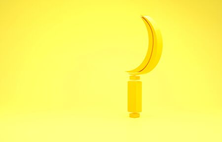 Yellow Sickle icon isolated on yellow background. Reaping hook sign. Minimalism concept. 3d illustration 3D renderの写真素材