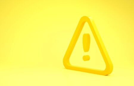 Yellow Exclamation mark in triangle icon isolated on yellow background. Hazard warning sign, careful, attention, danger warning important sign. Minimalism concept. 3d illustration 3D renderの写真素材