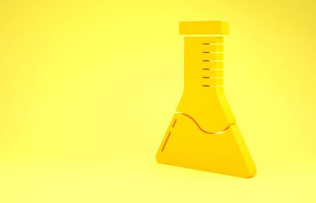 Yellow Test tube and flask chemical laboratory test icon isolated on yellow background. Laboratory glassware sign. Minimalism concept. 3d illustration 3D renderの写真素材
