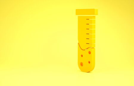 Yellow Test tube and flask chemical laboratory test icon isolated on yellow background. Laboratory glassware sign. Minimalism concept. 3d illustration 3D renderの写真素材