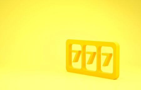 Yellow Slot machine with lucky sevens jackpot icon isolated on yellow background. Minimalism concept. 3d illustration 3D renderの写真素材