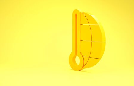 Yellow Meteorology thermometer measuring heat and cold icon isolated on yellow background. Thermometer equipment showing hot or cold weather. Minimalism concept. 3d illustration 3D renderの写真素材