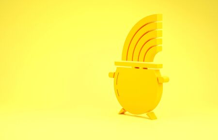 Yellow Witch cauldron and rainbow icon isolated on yellow background. Happy Saint Patricks day. Minimalism concept. 3d illustration 3D renderの写真素材