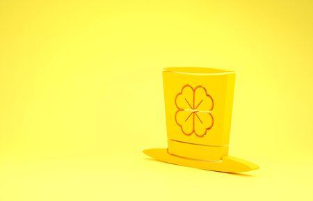 Yellow Leprechaun hat and four leaf clover icon isolated on yellow background. Happy Saint Patricks day. Minimalism concept. 3d illustration 3D renderの写真素材