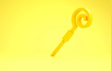 Yellow Walking stick icon isolated on yellow background. Happy Saint Patricks day. Minimalism concept. 3d illustration 3D renderの写真素材