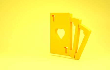 Yellow Playing card with heart symbol icon isolated on yellow background. Casino gambling. Minimalism concept. 3d illustration 3D renderの写真素材