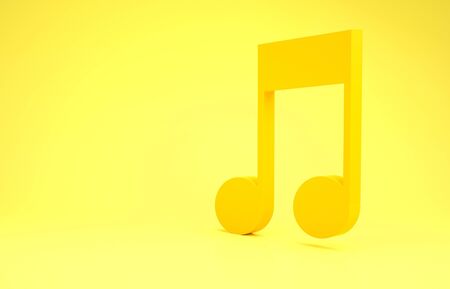 Yellow Music note, tone icon isolated on yellow background. Minimalism concept. 3d illustration 3D renderの写真素材