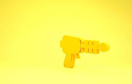 Yellow Ray gun icon isolated on yellow background. Laser weapon. Space blaster. Minimalism concept. 3d illustration 3D renderの写真素材