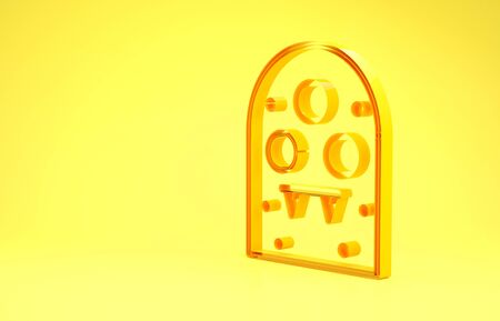 Yellow Alien icon isolated on yellow background. Extraterrestrial alien face or head symbol. Minimalism concept. 3d illustration 3D renderの写真素材