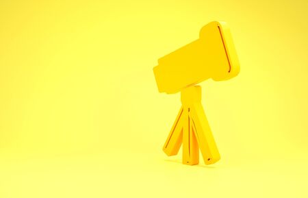 Yellow Telescope icon isolated on yellow background. Scientific tool. Education and astronomy element, spyglass and study stars. Minimalism concept. 3d illustration 3D renderの写真素材
