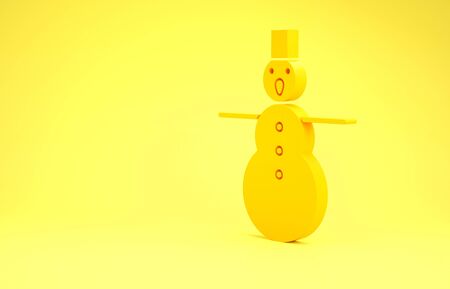 Yellow Christmas snowman icon isolated on yellow background. Merry Christmas and Happy New Year. Minimalism concept. 3d illustration 3D renderの写真素材