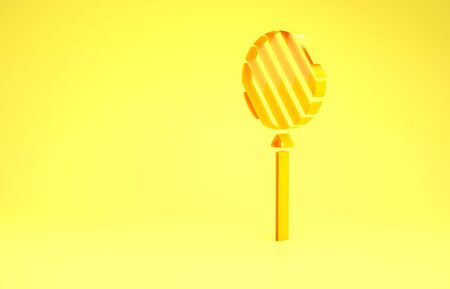 Yellow Lollipop icon isolated on yellow background. Food, delicious symbol. Minimalism concept. 3d illustration 3D renderの写真素材