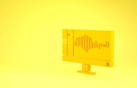 Yellow Sound or audio recorder or editor software on computer monitor icon isolated on yellow background. Minimalism concept. 3d illustration 3D renderの写真素材