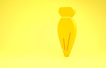 Yellow Pastry bag for decorate cakes with cream icon isolated on yellow background. Kitchenware and utensils. Minimalism concept. 3d illustration 3D renderの写真素材