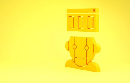 Yellow Robot icon isolated on yellow background. Minimalism concept. 3d illustration 3D renderの写真素材