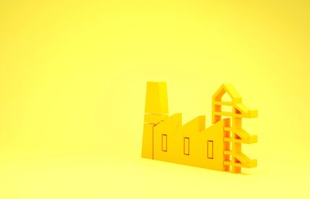 Yellow Power station plant and factory icon isolated on yellow background. Energy industrial concept. Minimalism concept. 3d illustration 3D renderの写真素材