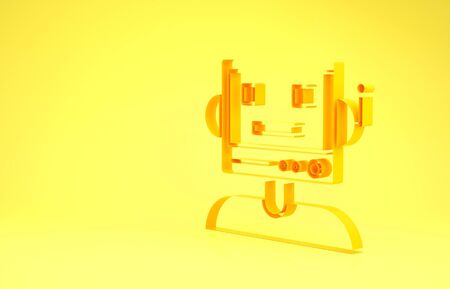 Yellow Robot icon isolated on yellow background. Minimalism concept. 3d illustration 3D renderの写真素材