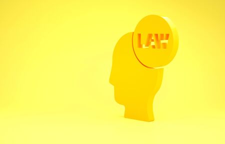 Yellow Head with law icon isolated on yellow background. Minimalism concept. 3d illustration 3D renderの写真素材