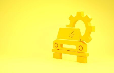 Yellow Car service icon isolated on yellow background. Auto mechanic service. Repair service auto mechanic. Maintenance sign. Minimalism concept. 3d illustration 3D renderの写真素材