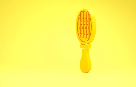 Yellow Hair brush for dog and cat icon isolated on yellow background. Brush for animal fur. Pet accessory. Minimalism concept. 3d illustration 3D renderの写真素材