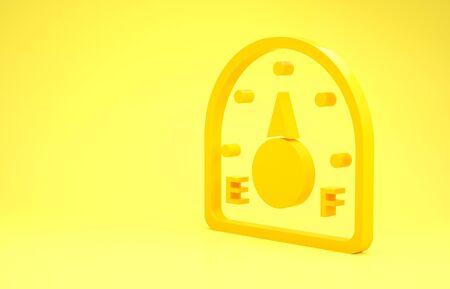 Yellow Motor gas gauge icon isolated on yellow background. Empty fuel meter. Full tank indication. Minimalism concept. 3d illustration 3D renderの写真素材