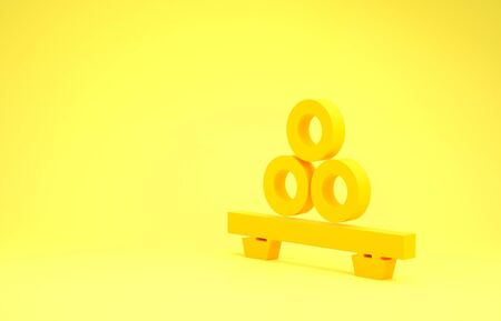 Yellow Sushi on cutting board icon isolated on yellow background. Asian food sushi on wooden board. Minimalism concept. 3d illustration 3D renderの写真素材