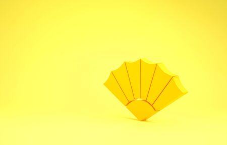 Yellow Traditional paper chinese or japanese folding fan icon isolated on yellow background. Minimalism concept. 3d illustration 3D renderの写真素材