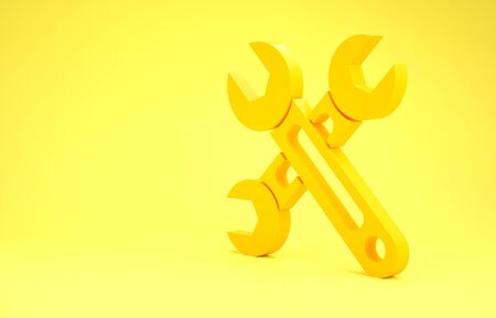 Yellow Wrench icon isolated on yellow background. Spanner icon. Minimalism concept. 3d illustration 3D renderの写真素材