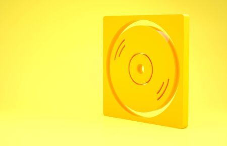 Yellow Vinyl player with a vinyl disk icon isolated on yellow background. Minimalism concept. 3d illustration 3D renderの写真素材
