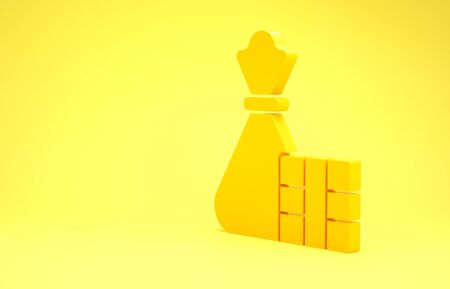Yellow Gift box and bag icon isolated on yellow background. Merry Christmas and Happy New Year. Minimalism concept. 3d illustration 3D renderの写真素材