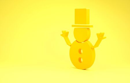 Yellow Christmas snowman icon isolated on yellow background. Merry Christmas and Happy New Year. Minimalism concept. 3d illustration 3D renderの写真素材