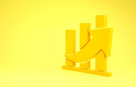 Yellow Financial growth and coin icon isolated on yellow background. Increasing revenue. Minimalism concept. 3d illustration 3D renderの写真素材