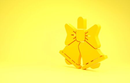 Yellow Merry Christmas ringing bell icon isolated on yellow background. Alarm symbol, service bell, handbell sign, notification. Minimalism concept. 3d illustration 3D renderの写真素材