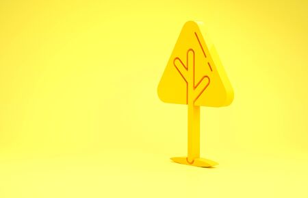 Yellow Christmas tree icon isolated on yellow background. Merry Christmas and Happy New Year. Minimalism concept. 3d illustration 3D renderの写真素材