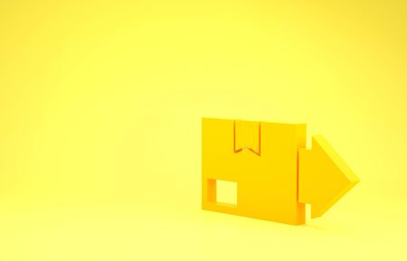 Yellow Carton cardboard box icon isolated on yellow background. Box, package, parcel sign. Delivery and packaging. Minimalism concept. 3d illustration 3D renderの写真素材