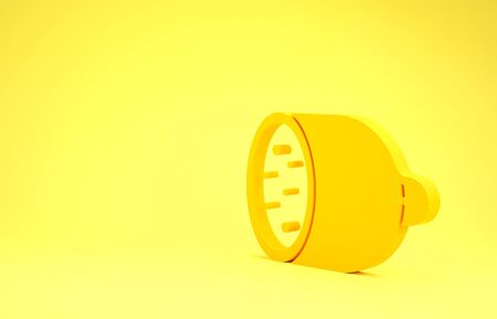 Yellow Salami sausage icon isolated on yellow background. Meat delicatessen product. Minimalism concept. 3d illustration 3D renderの写真素材
