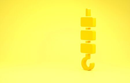 Yellow Grilled shish kebab on skewer stick icon isolated on yellow background. Meat kebab on skewer stick. Picnic with grilled meat. Minimalism concept. 3d illustration 3D renderの写真素材