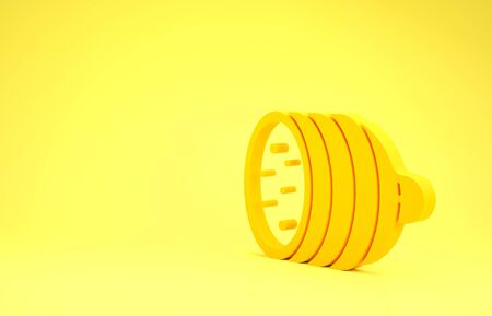 Yellow Salami sausage icon isolated on yellow background. Meat delicatessen product. Minimalism concept. 3d illustration 3D renderの写真素材