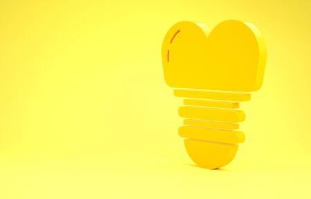 Yellow Dental implant icon isolated on yellow background. Minimalism concept. 3d illustration 3D renderの写真素材