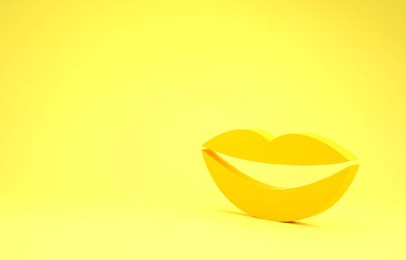 Yellow Smiling lips icon isolated on yellow background. Smile symbol. Minimalism concept. 3d illustration 3D renderの写真素材