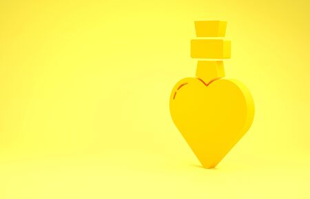 Yellow Bottle with love potion icon isolated on yellow background. Valentines day symbol. Minimalism concept. 3d illustration 3D renderの写真素材